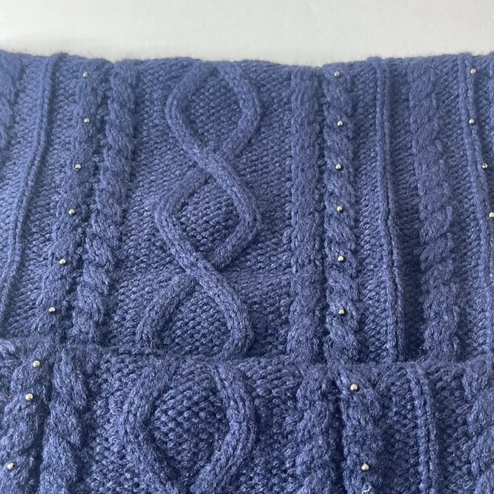 LOFT Cable Knit Beaded Infinity Scarf Navy Blue